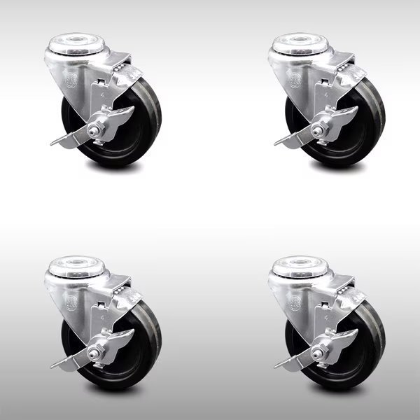 4 Inch SS Phenolic Wheel Swivel Bolt Hole Caster Set with Brake, Service Caster, Mfr#: SCC-SSBH20S414-PHS-TLB-4